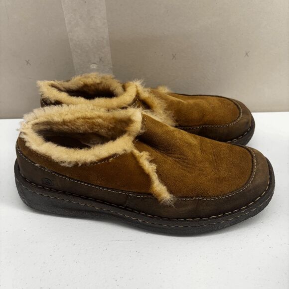 Born Hand Crafted Suede Fur Lined Slipper Mule Clog Womens Size 9 EUC - Picture 6 of 9